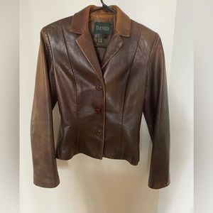 AUTHENTIC LEATHER BROWN DANIER FITTED BLAZER!
